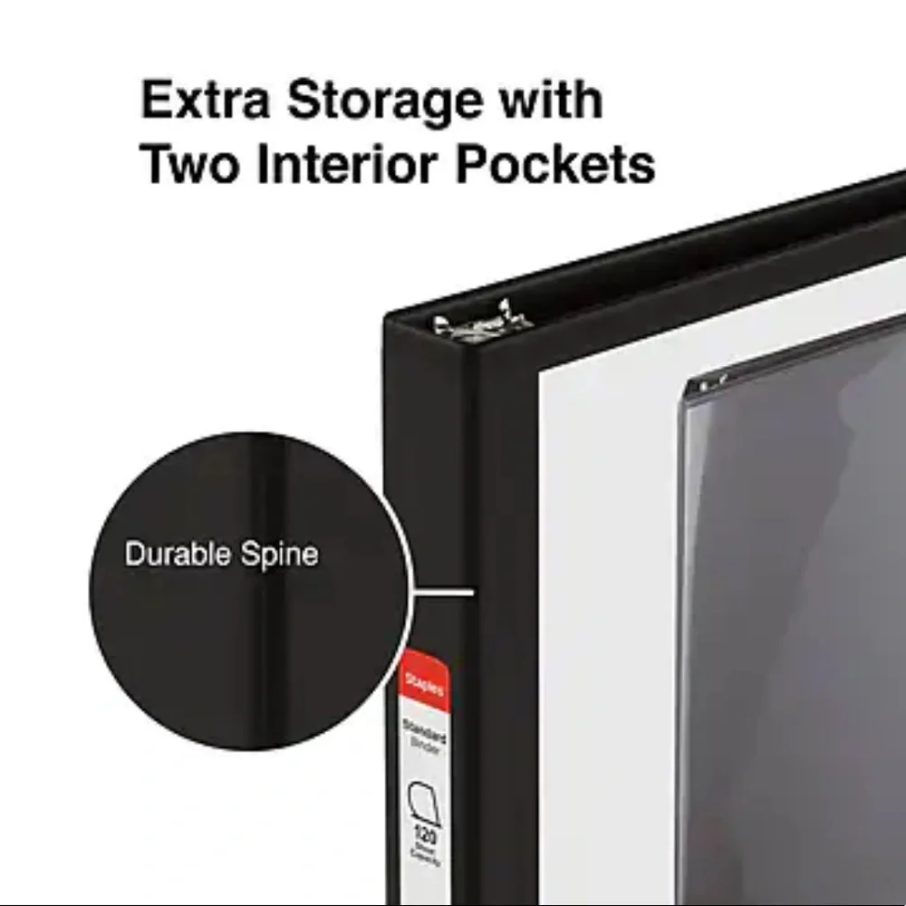 NWT Staples Standard 1/2” Hard Binder with two internal pockets
